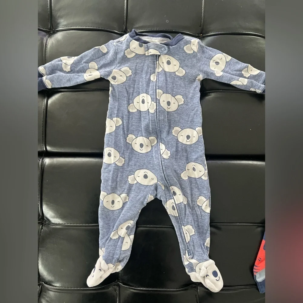 6 Baby Onesies in Red, Blue, and Gray; all 9 months